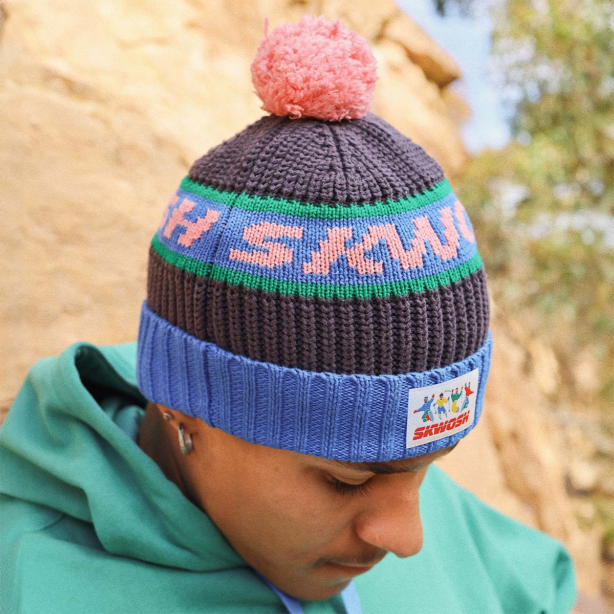 Carbon Pom Pom Beanie
