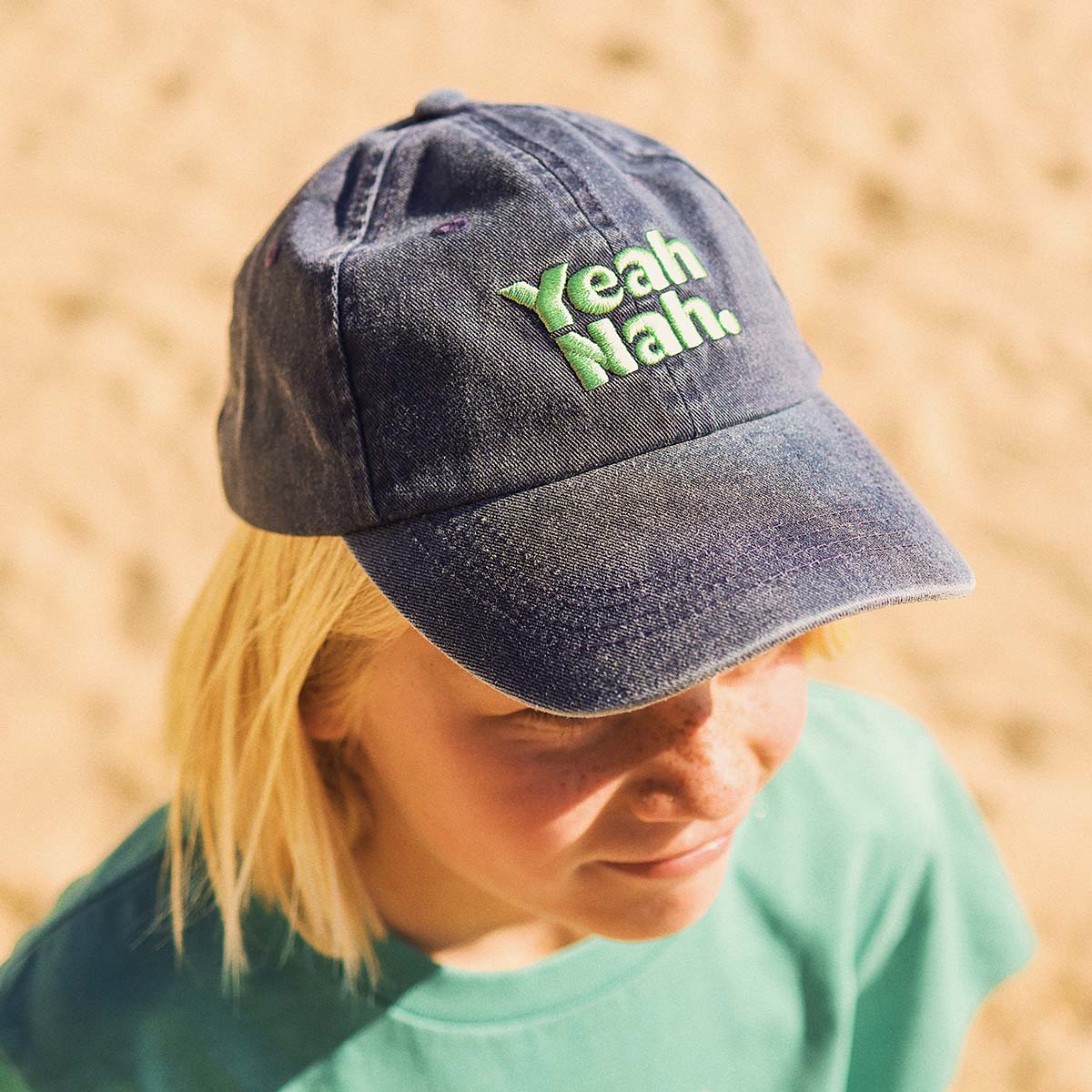 Yeah Nah Kids Cotton Cap in Navy