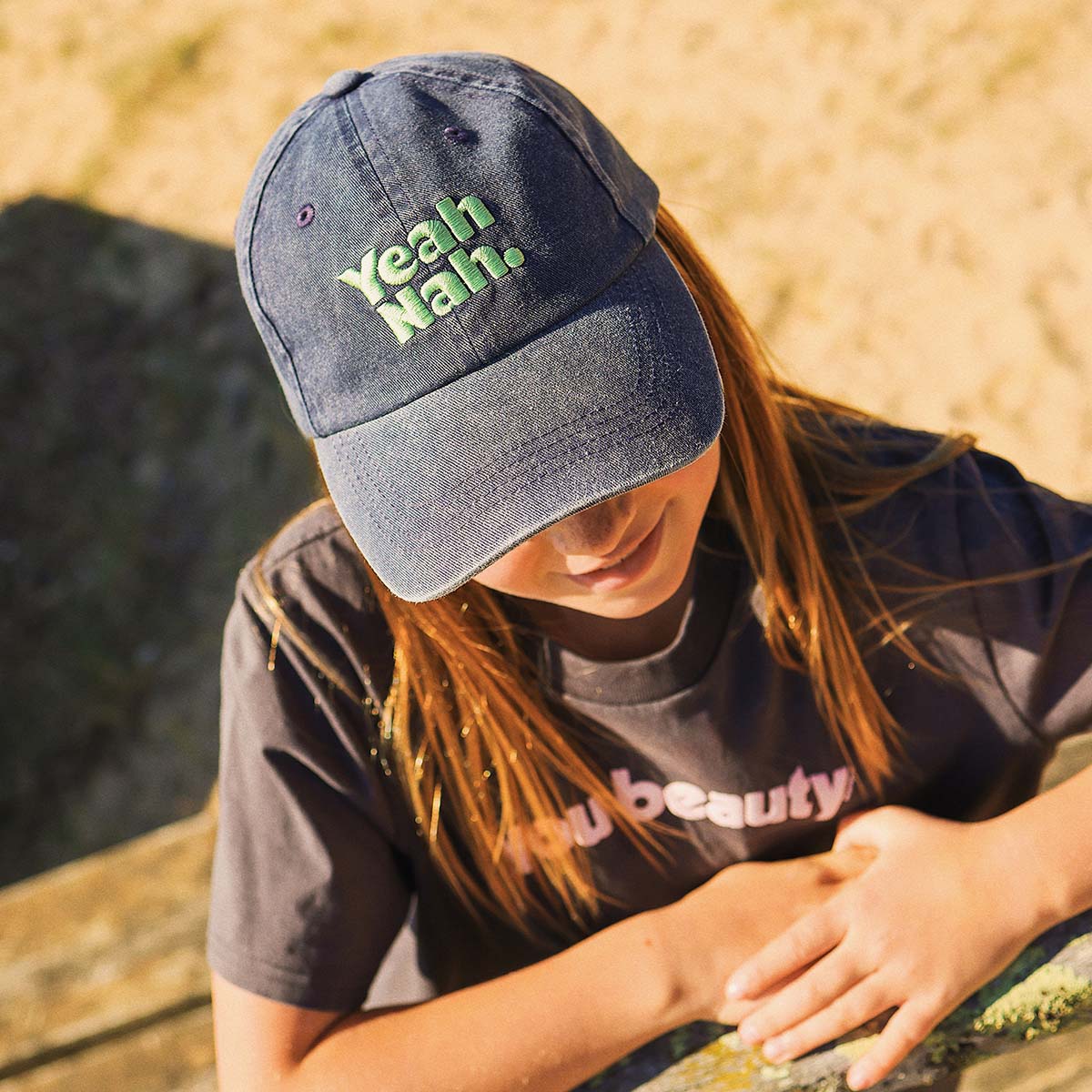 Yeah Nah Kids Cotton Cap in Navy