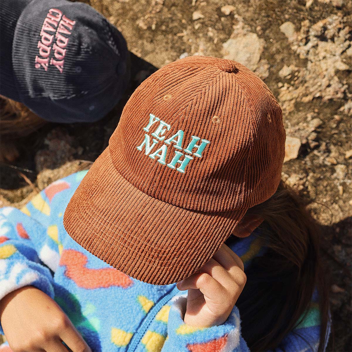 Kids Yeah Nah Cord Cap in Tobacco