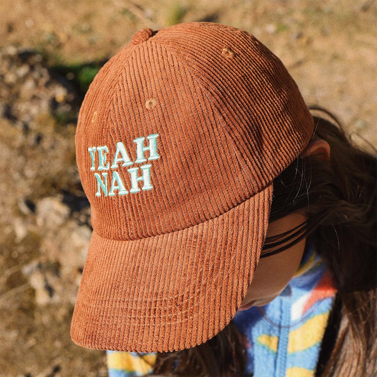 Kids Yeah Nah Cord Cap in Tobacco