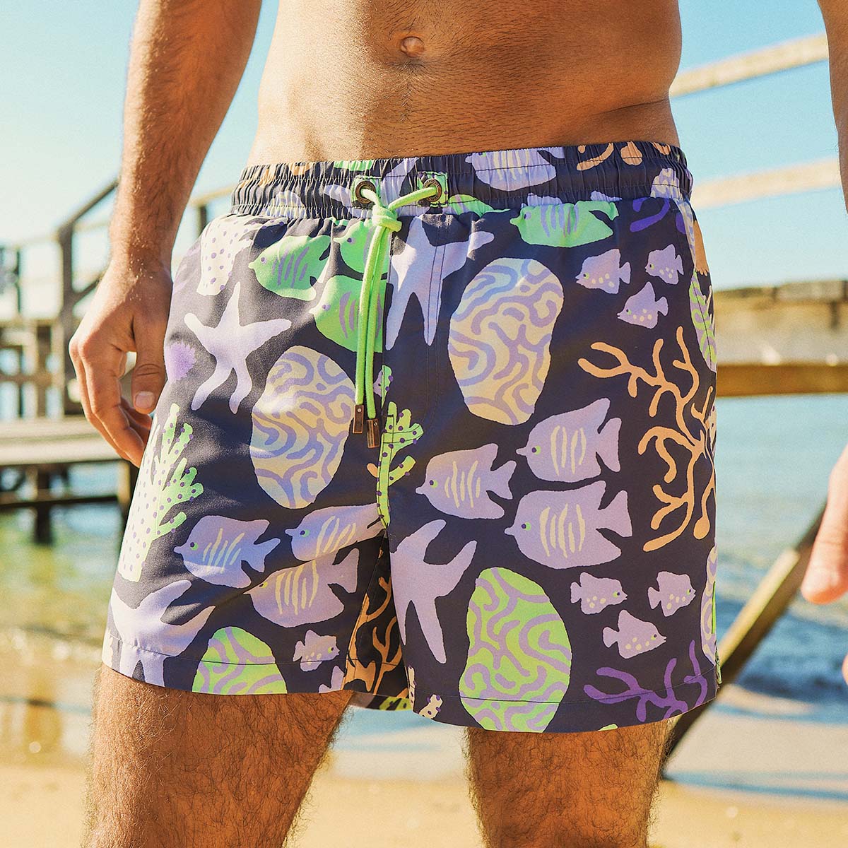 Coral Chaos Mens Swim Shorts in Charcoal