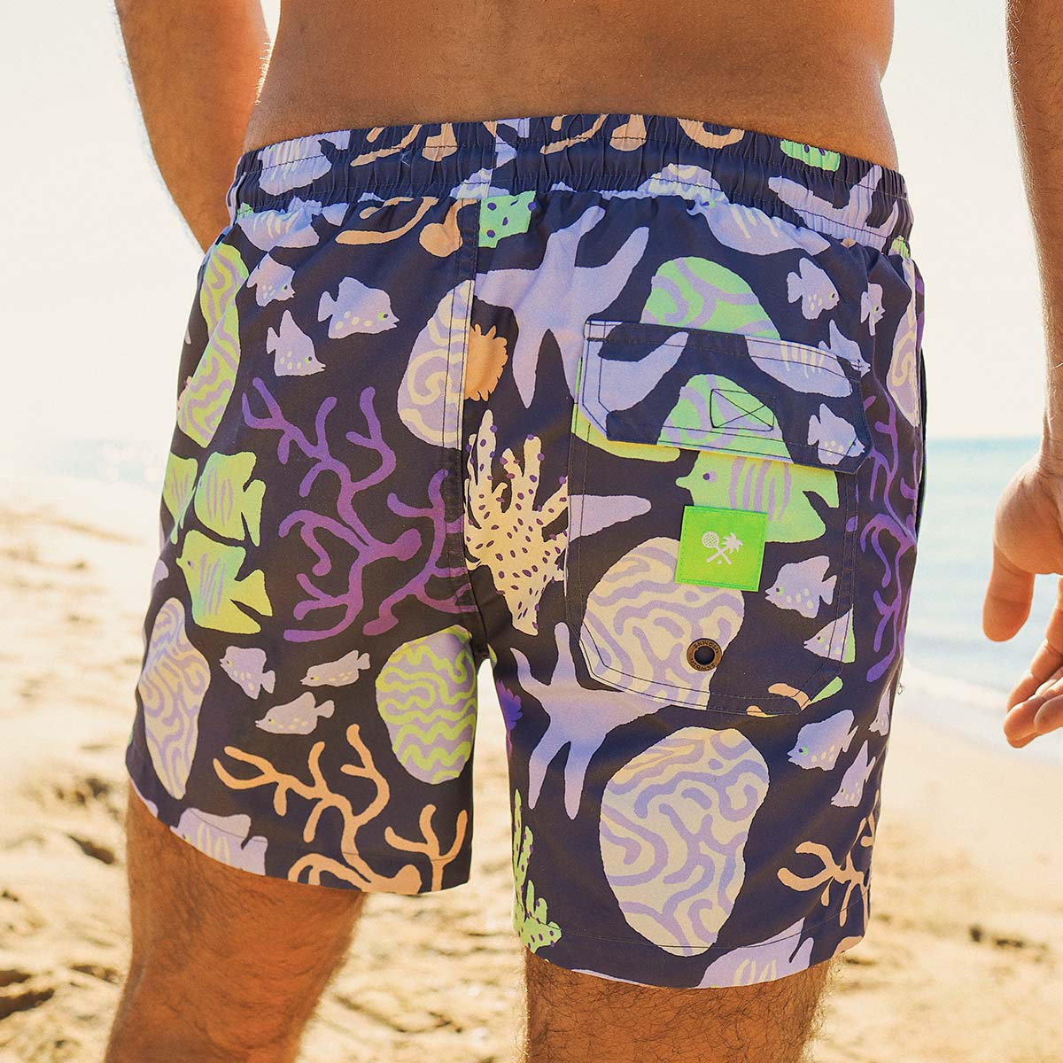 Coral Chaos Mens Swim Shorts in Charcoal