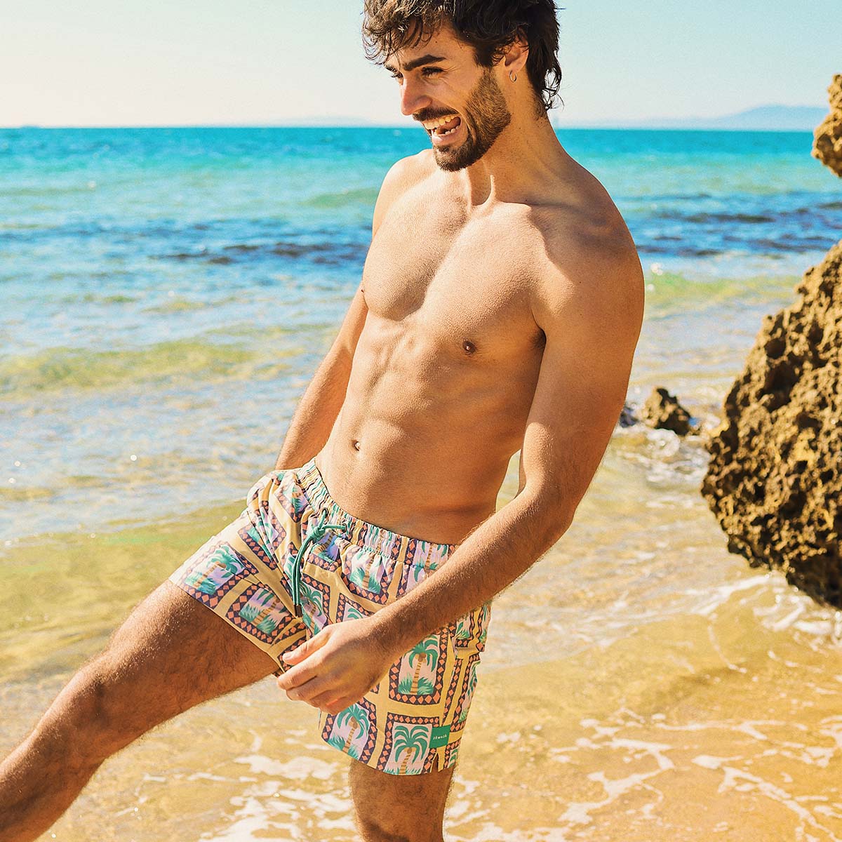 Palm Reader Mens Swim Shorts in Mustard