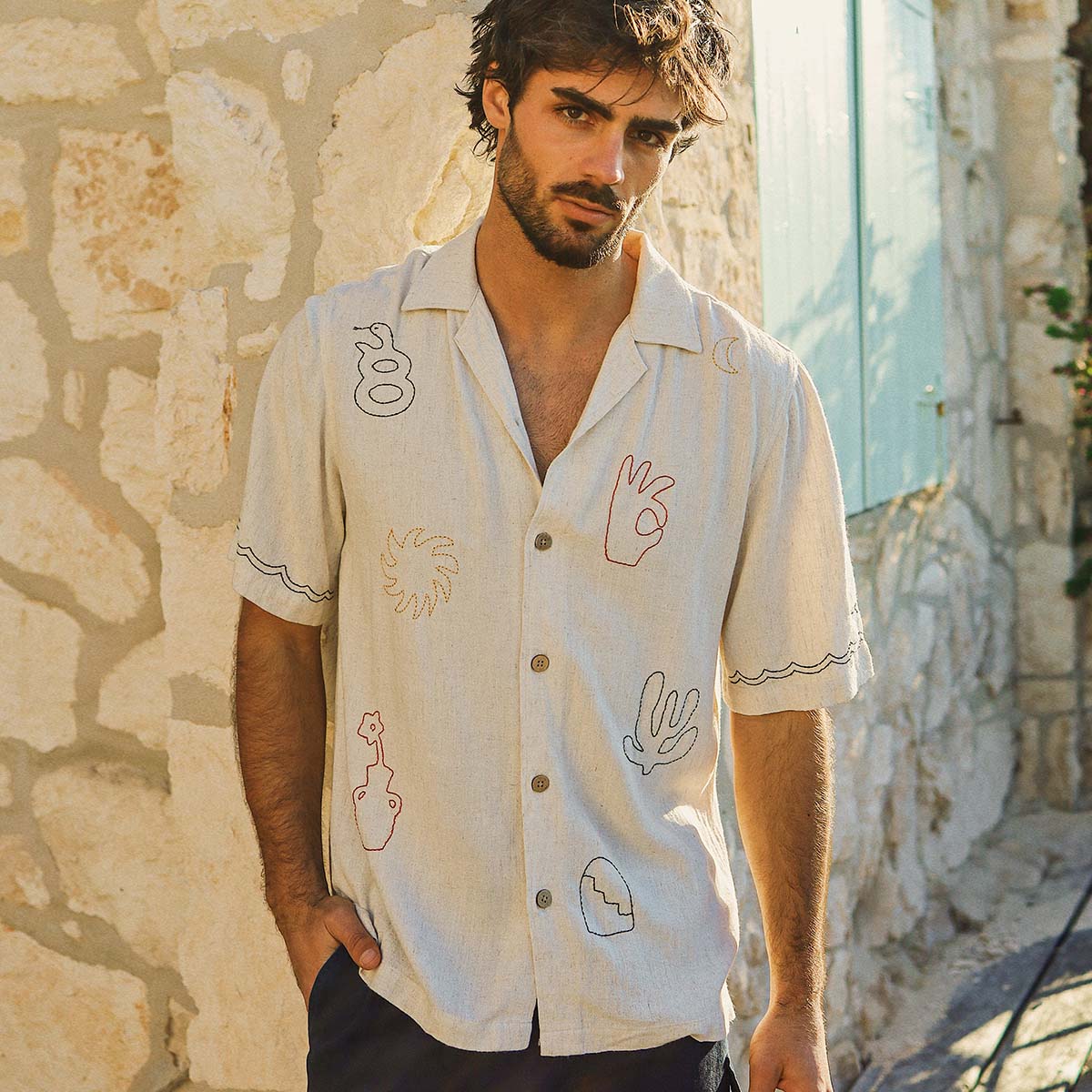 Zorba Embroida Holiday Shirt in Ecru