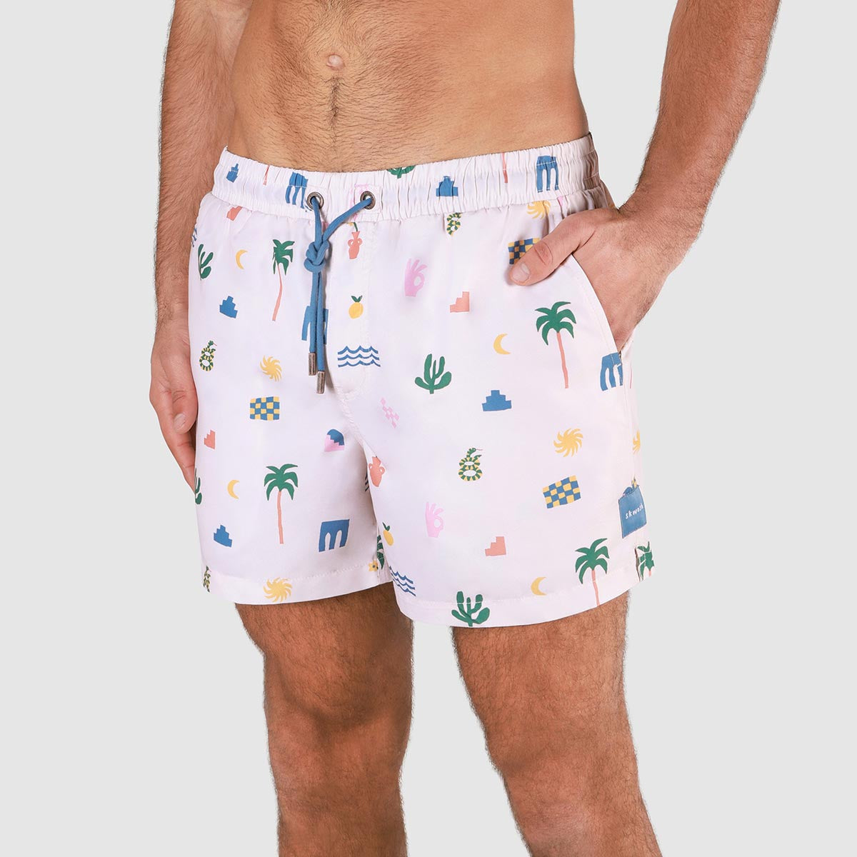 Zesty Zorba Mens Swim Shorts in Ecru