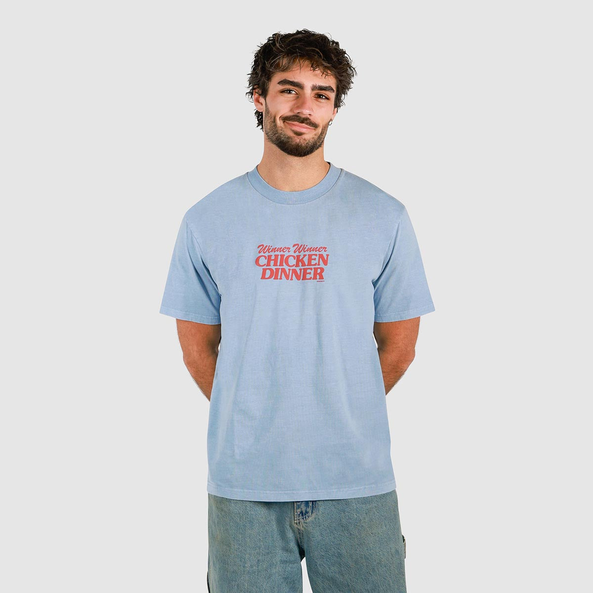 Chicken Dinner Slang Tee in Light Blue