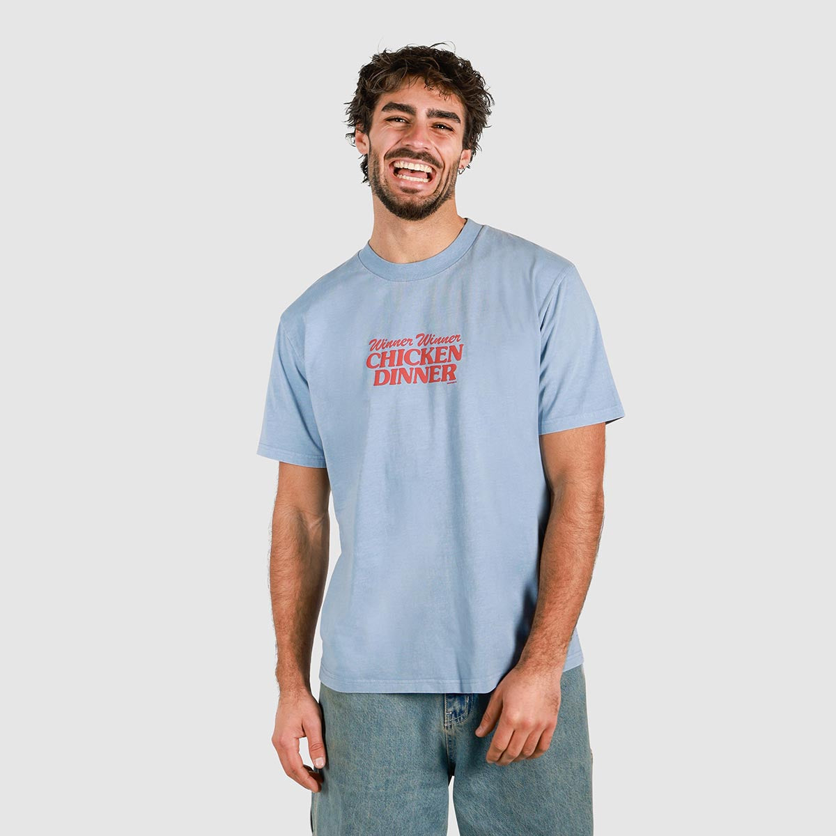Chicken Dinner Slang Tee in Light Blue