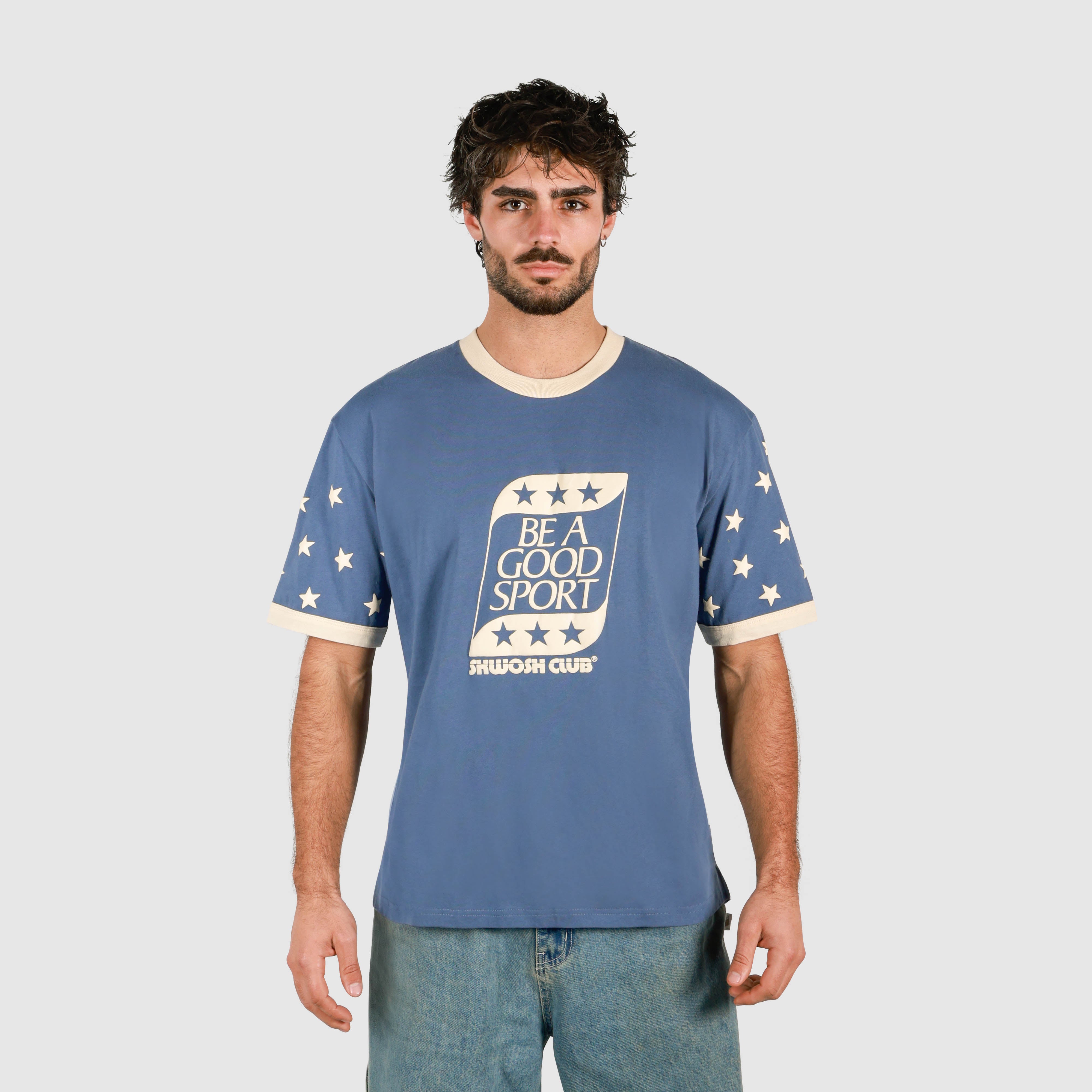 Good Sport Boxy Ringer Tee in Blue