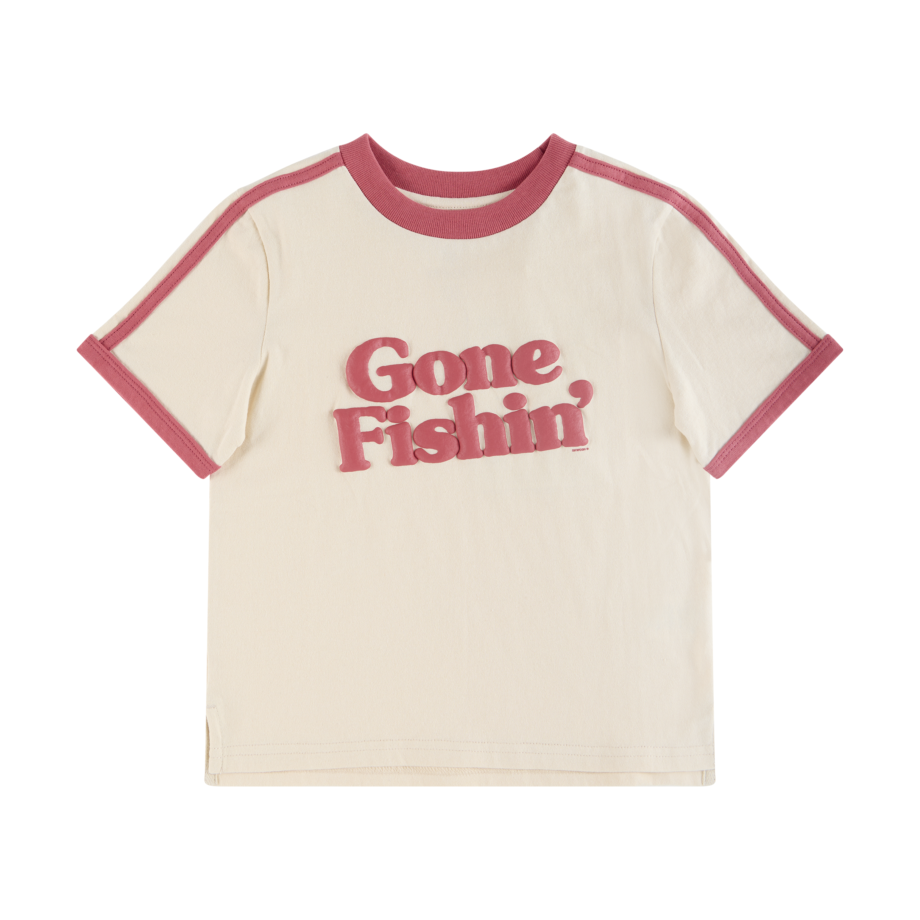 Gone Fishin Kids Boxy Ringer Tee in Off White