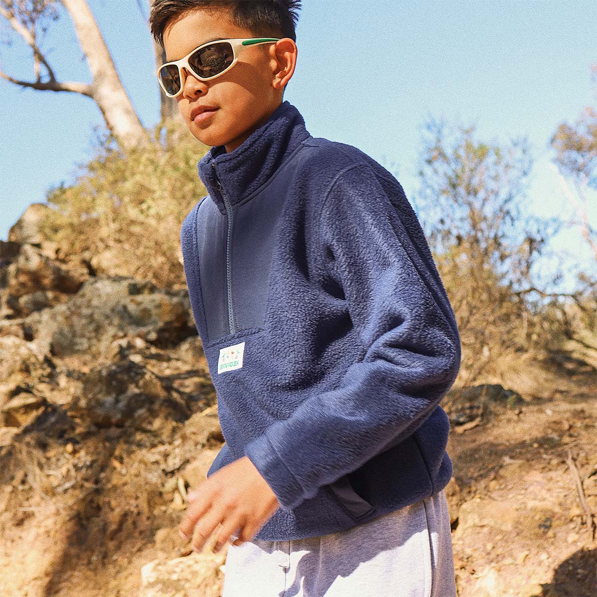 Kids Polar Fleece Half Zip in Dark Denim