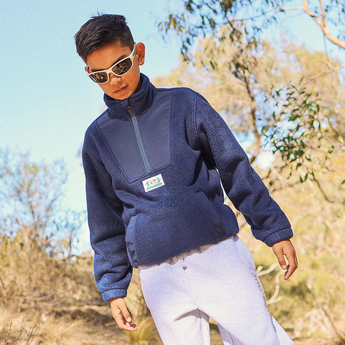 Kids Polar Fleece Half Zip in Dark Denim