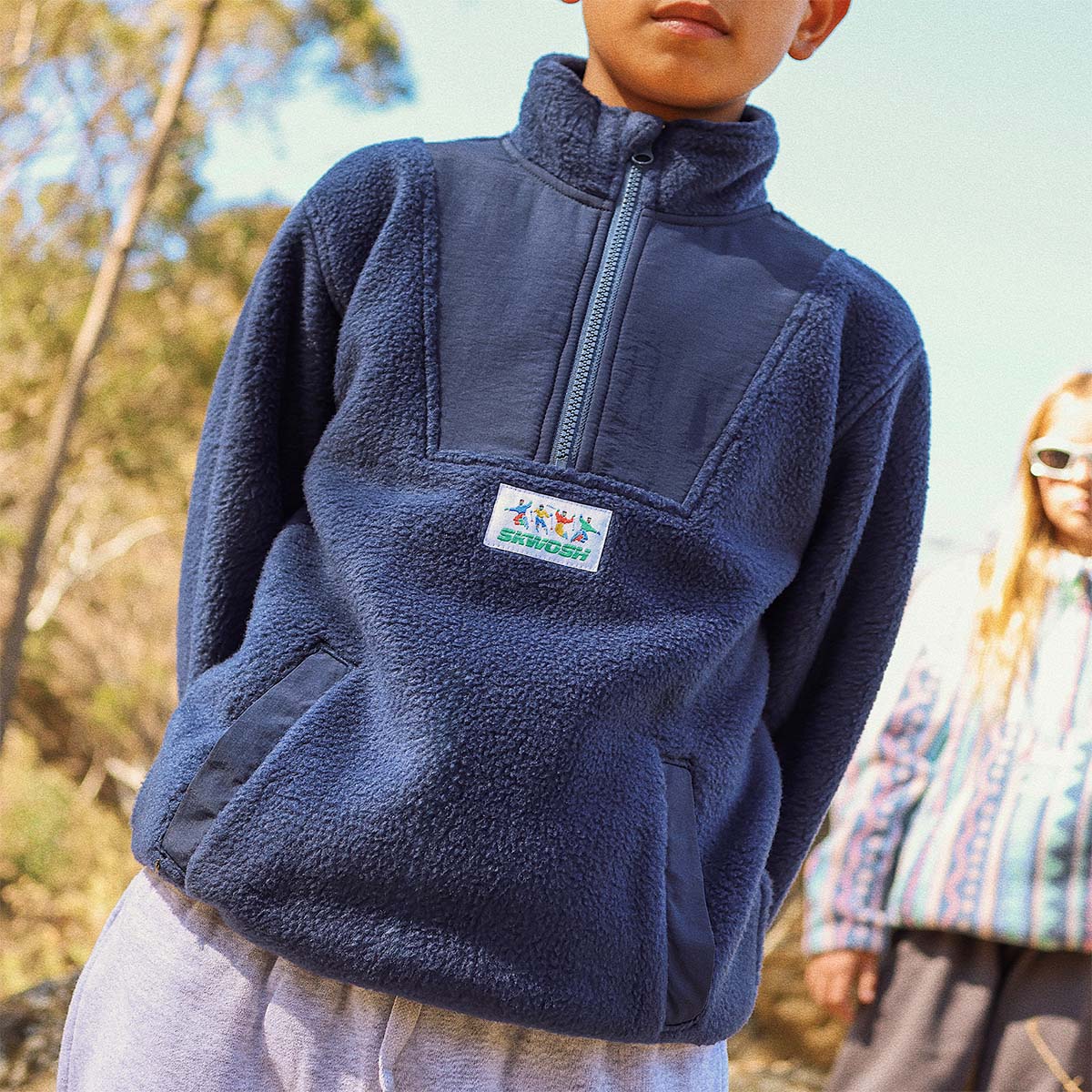 Kids Polar Fleece Half Zip in Dark Denim