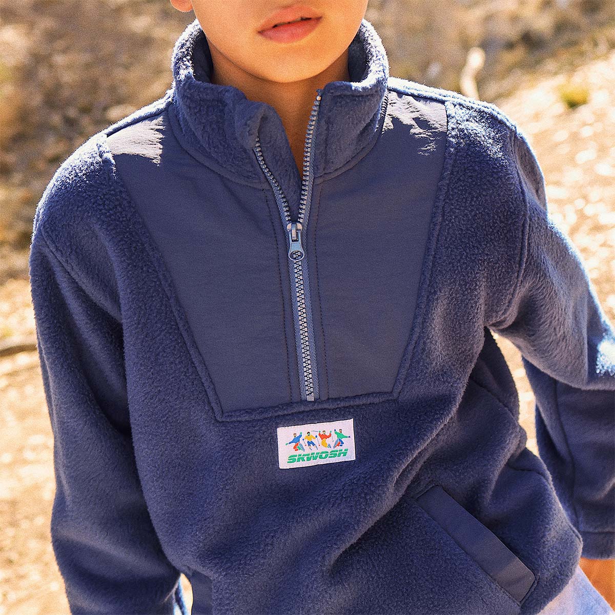 Kids Polar Fleece Half Zip in Dark Denim
