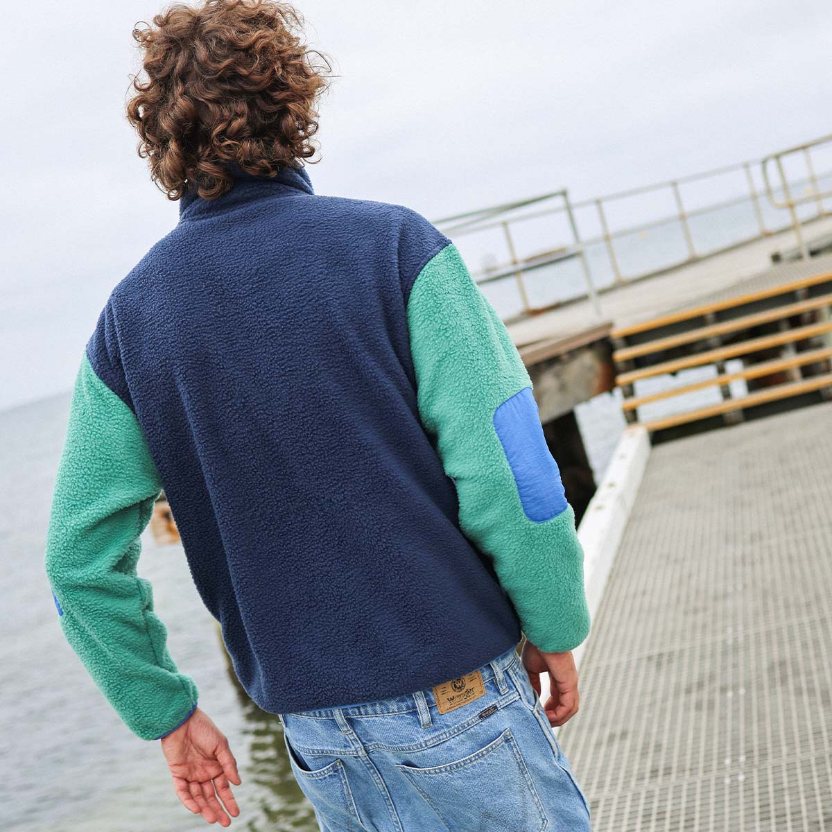 Skwosh Polar Fleece Utility Jacket in Green/Blue