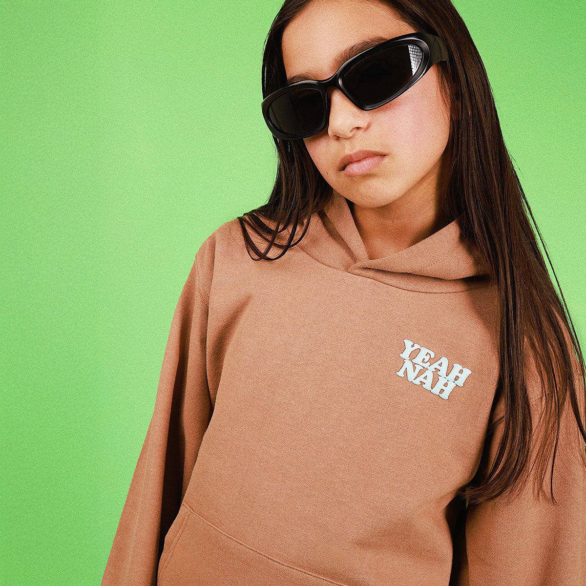 Yeah Nah Kids Slang Hoodie in Mocha