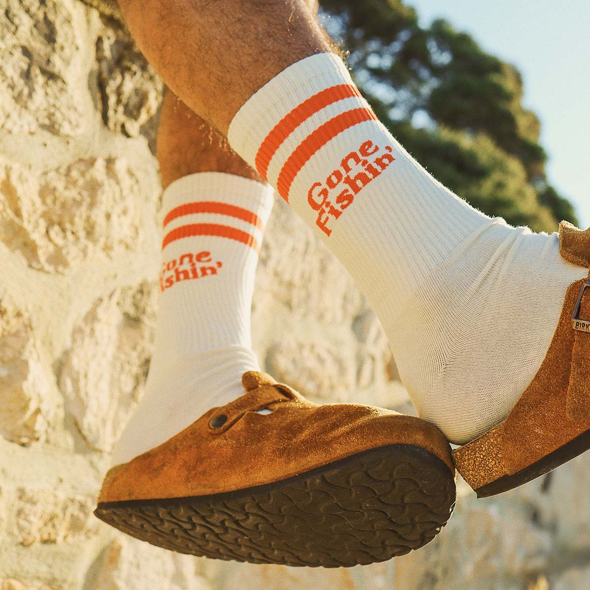 Gone Fishin' Socks in Red Stripe