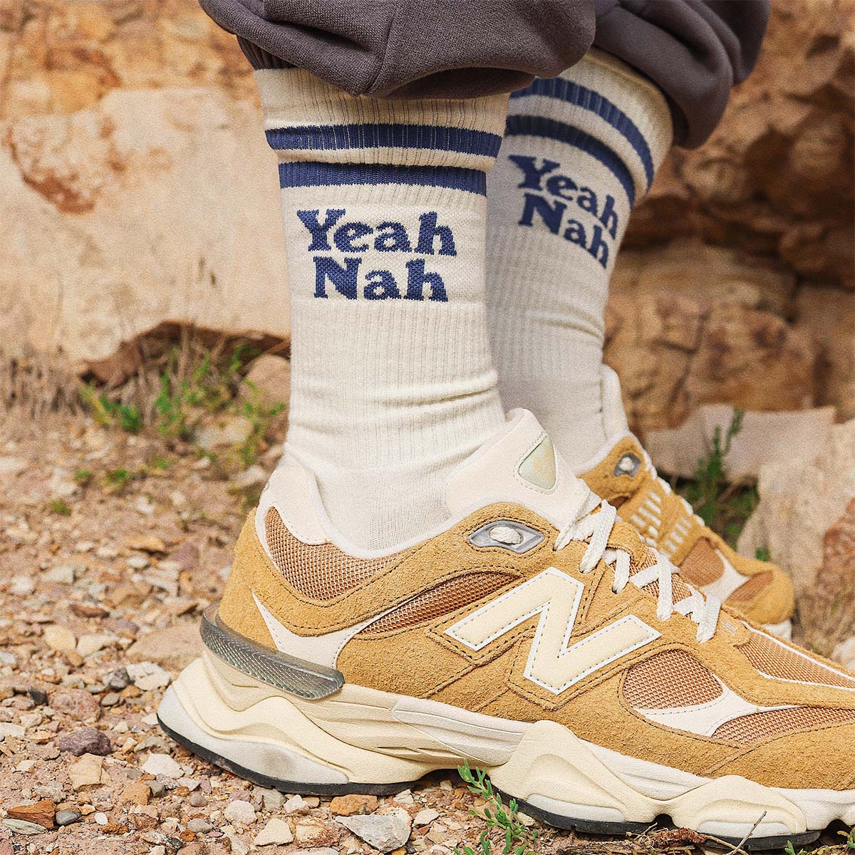 Yeah Nah Socks in White