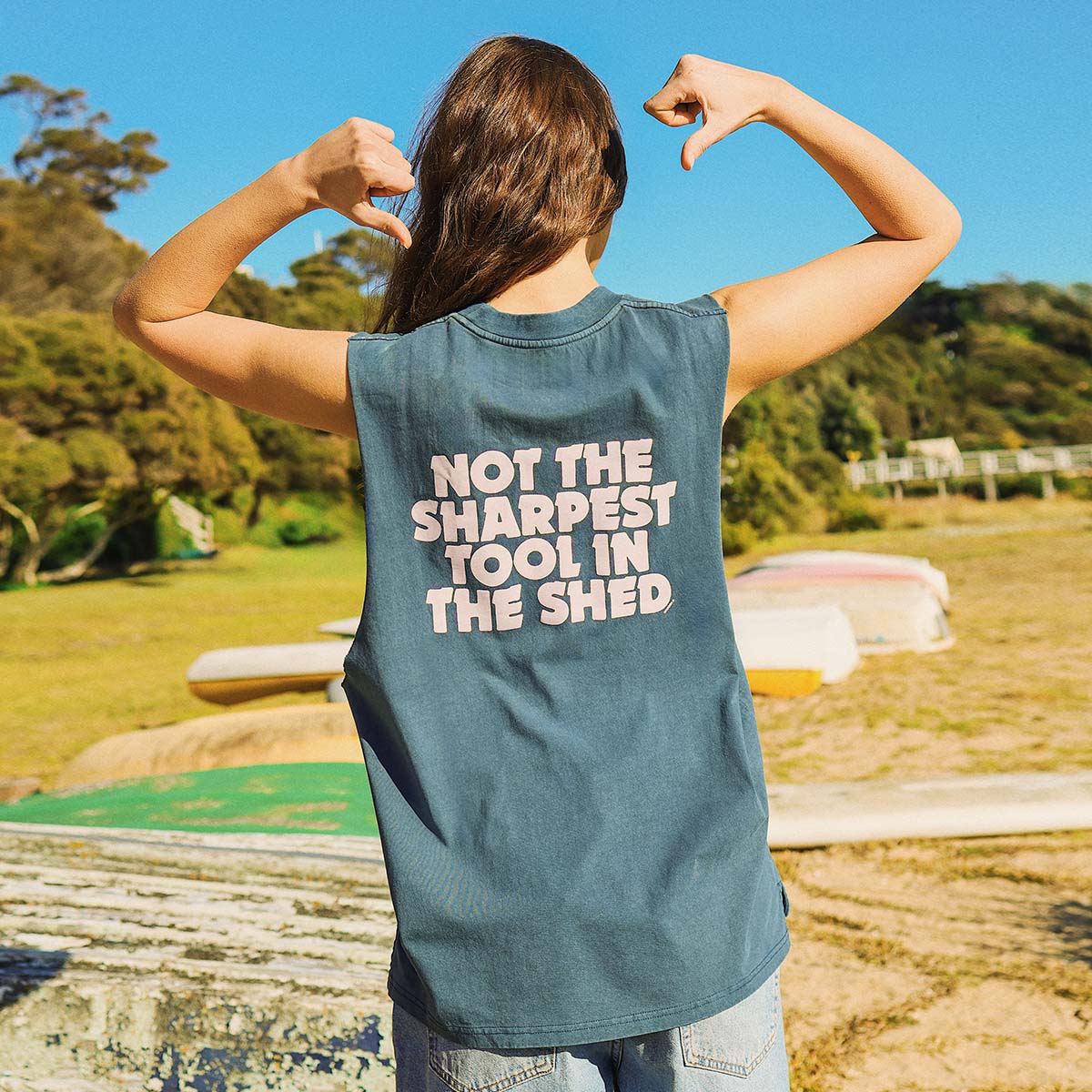 Tool in the Shed Slang Muscle Tank in Navy