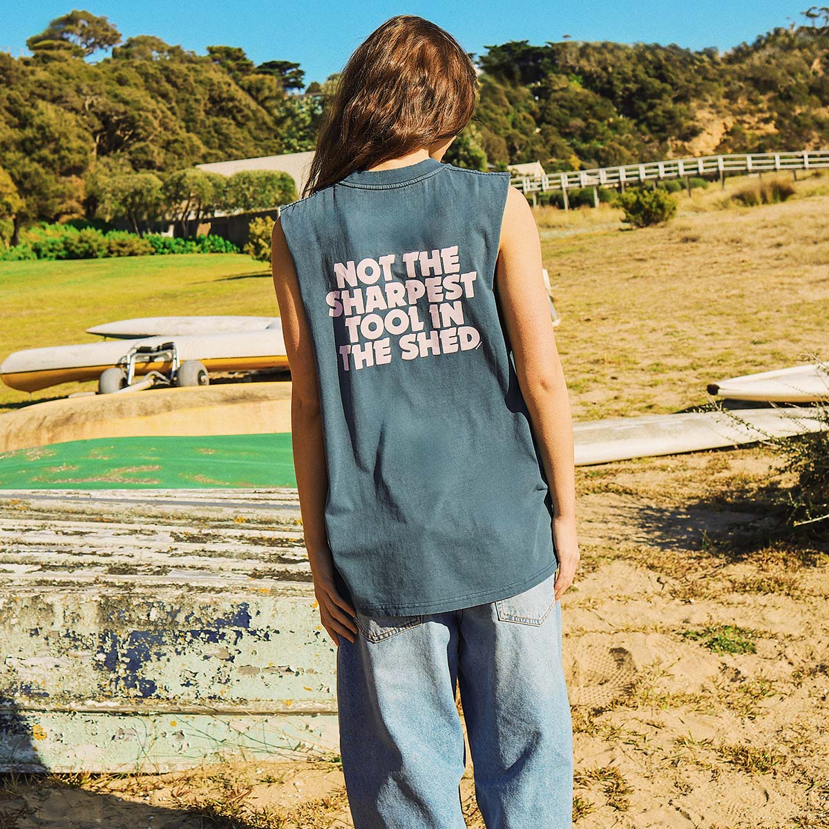 Tool in the Shed Slang Muscle Tank in Navy