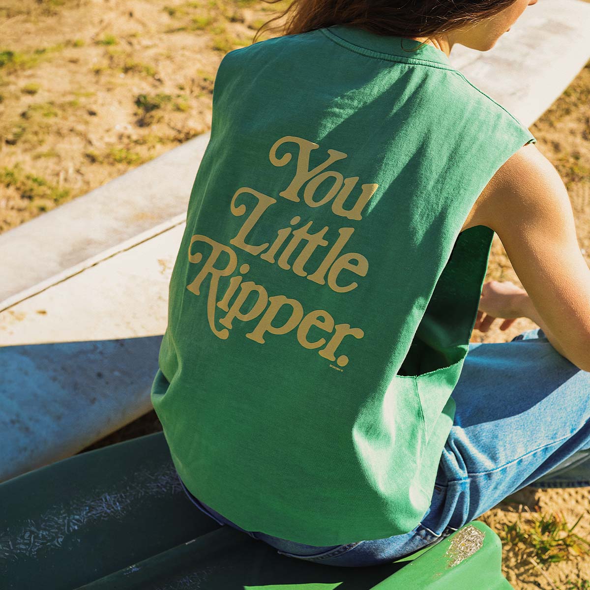 You Little Ripper Slang Muscle Tank in Green