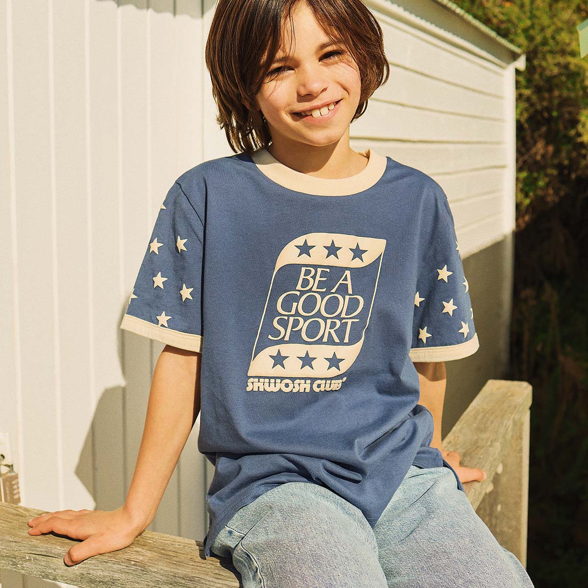 Good Sport Kids Boxy Ringer Tee in Blue