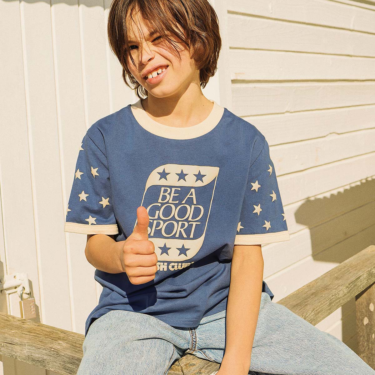 Good Sport Kids Boxy Ringer Tee in Blue