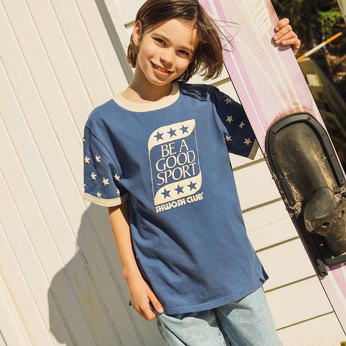 Good Sport Kids Boxy Ringer Tee in Blue