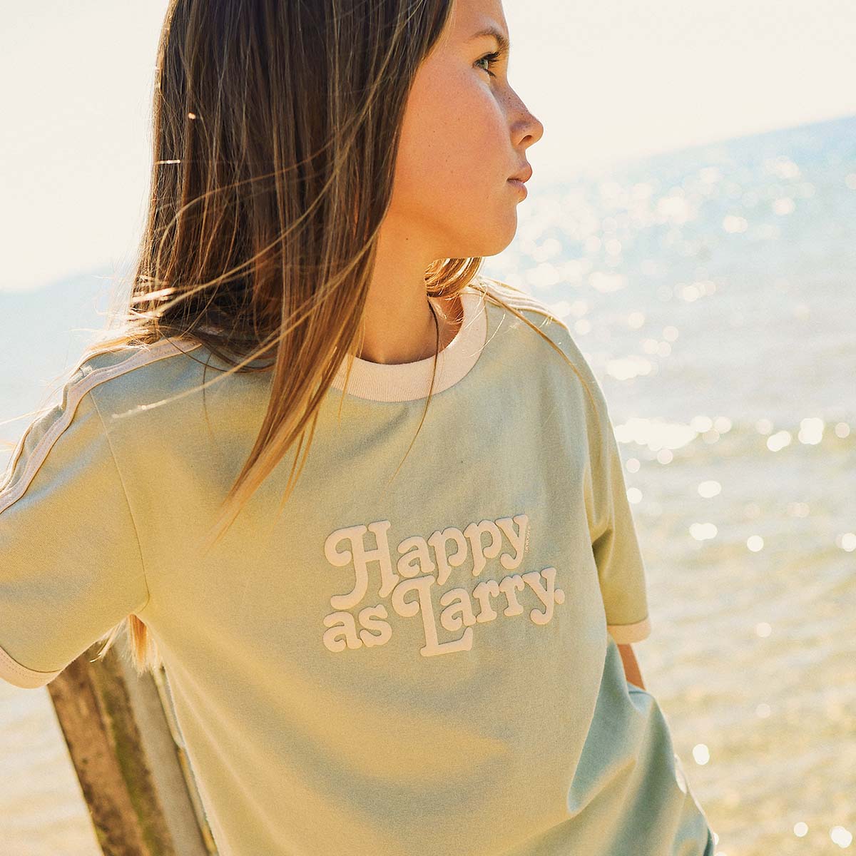 Happy as Larry Kids Boxy Ringer Tee in Sage