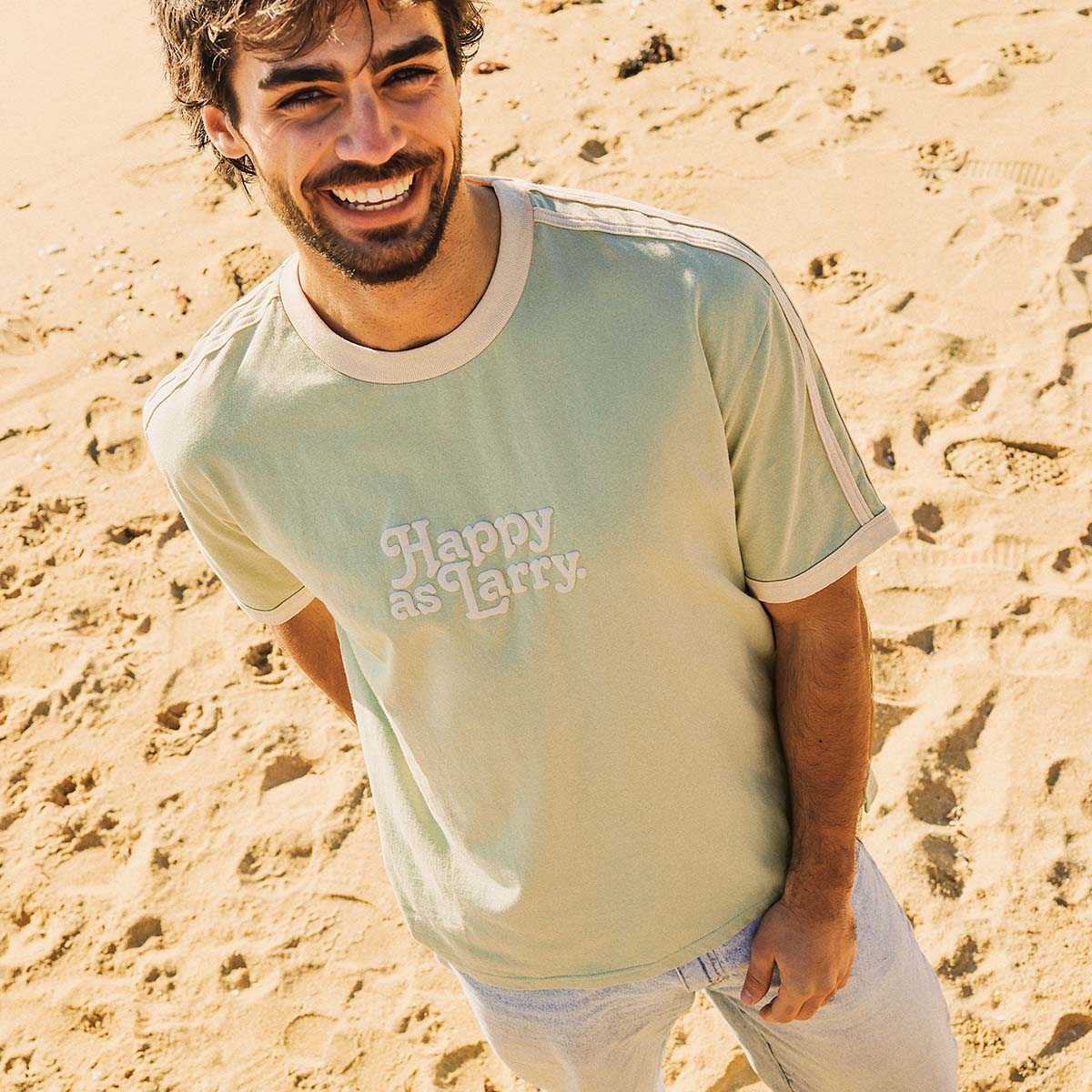Happy as Larry Boxy Ringer Tee in Sage