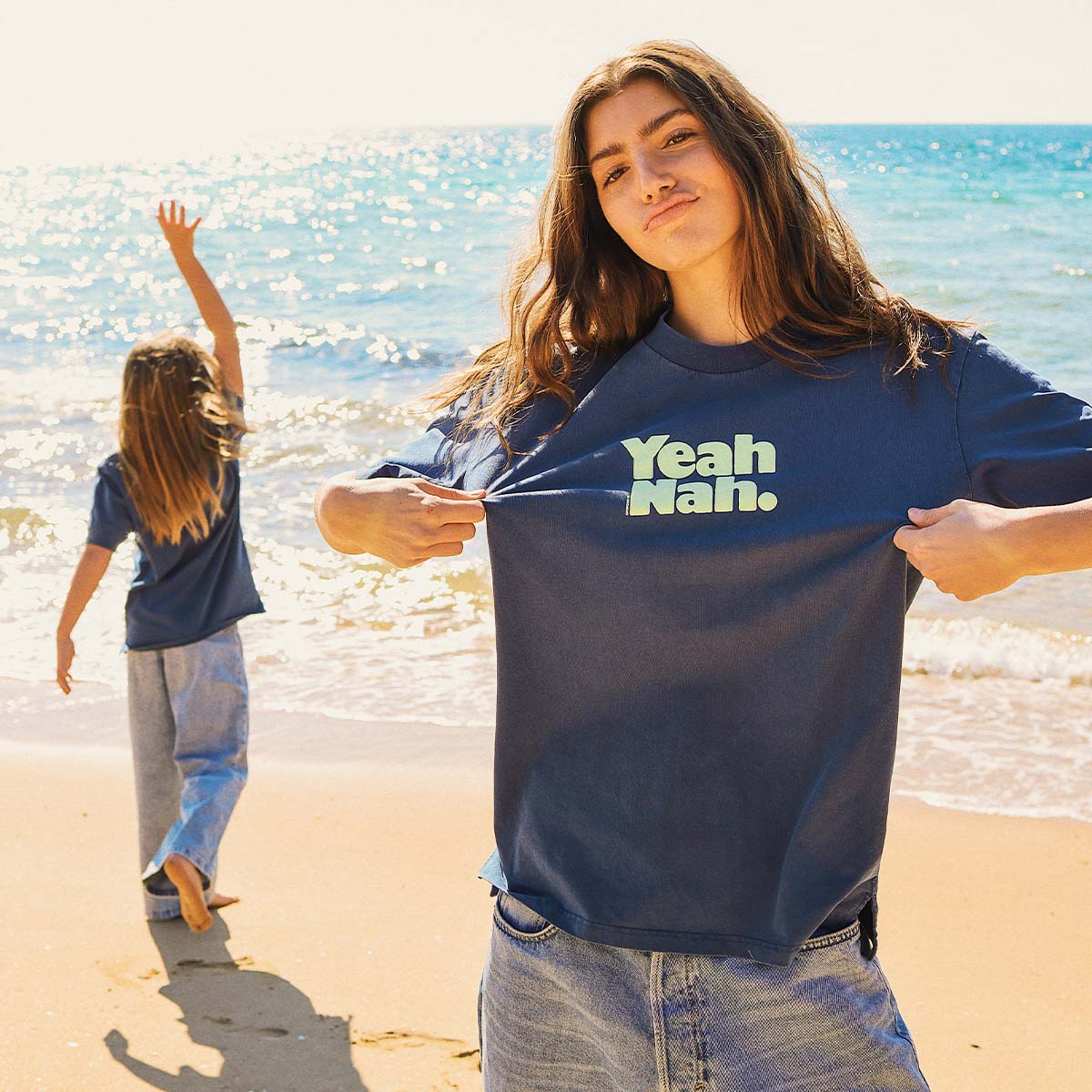 Yeah Nah Slang Tee in Navy
