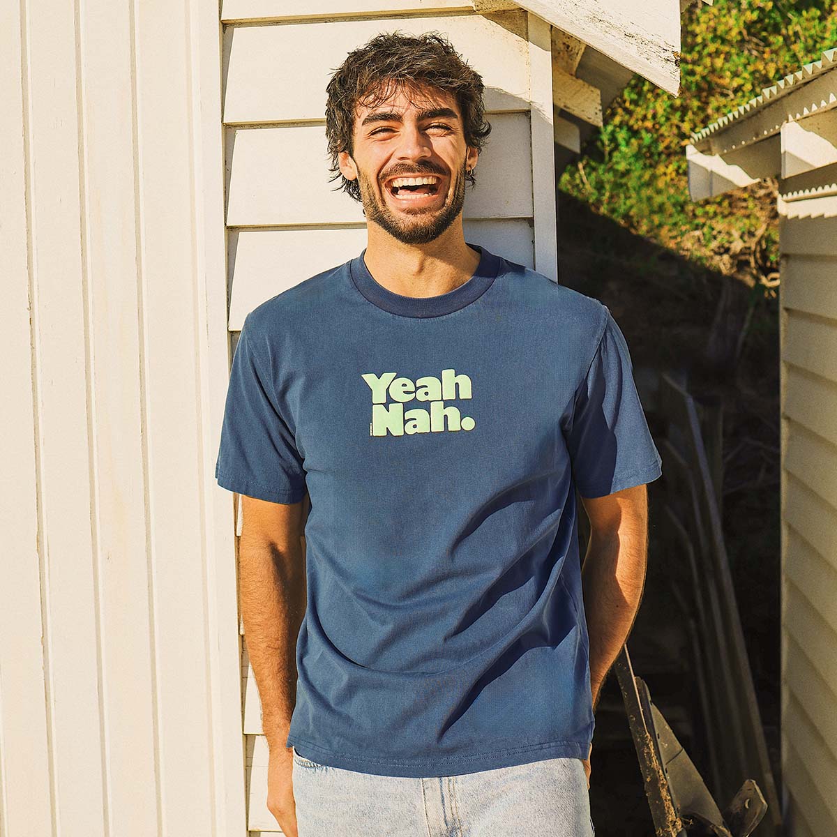 Yeah Nah Slang Tee in Navy
