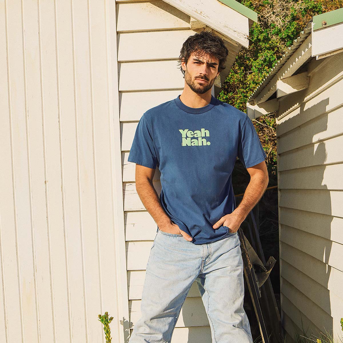 Yeah Nah Slang Tee in Navy