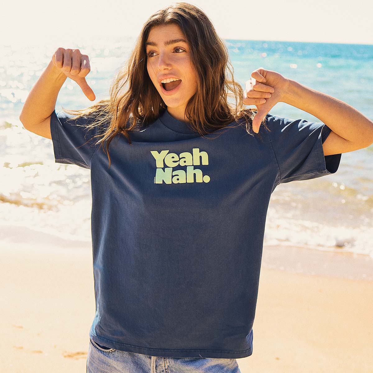 Yeah Nah Slang Tee in Navy