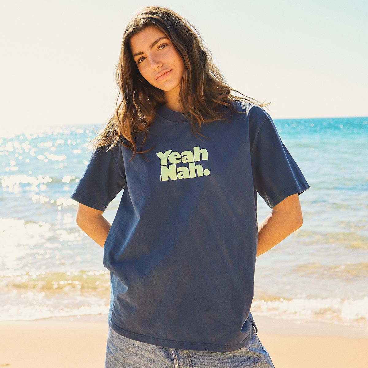 Yeah Nah Slang Tee in Navy
