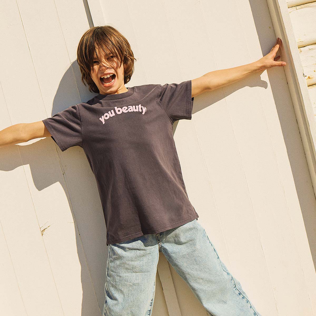 You Beauty Kids Slang Tee in Charcoal