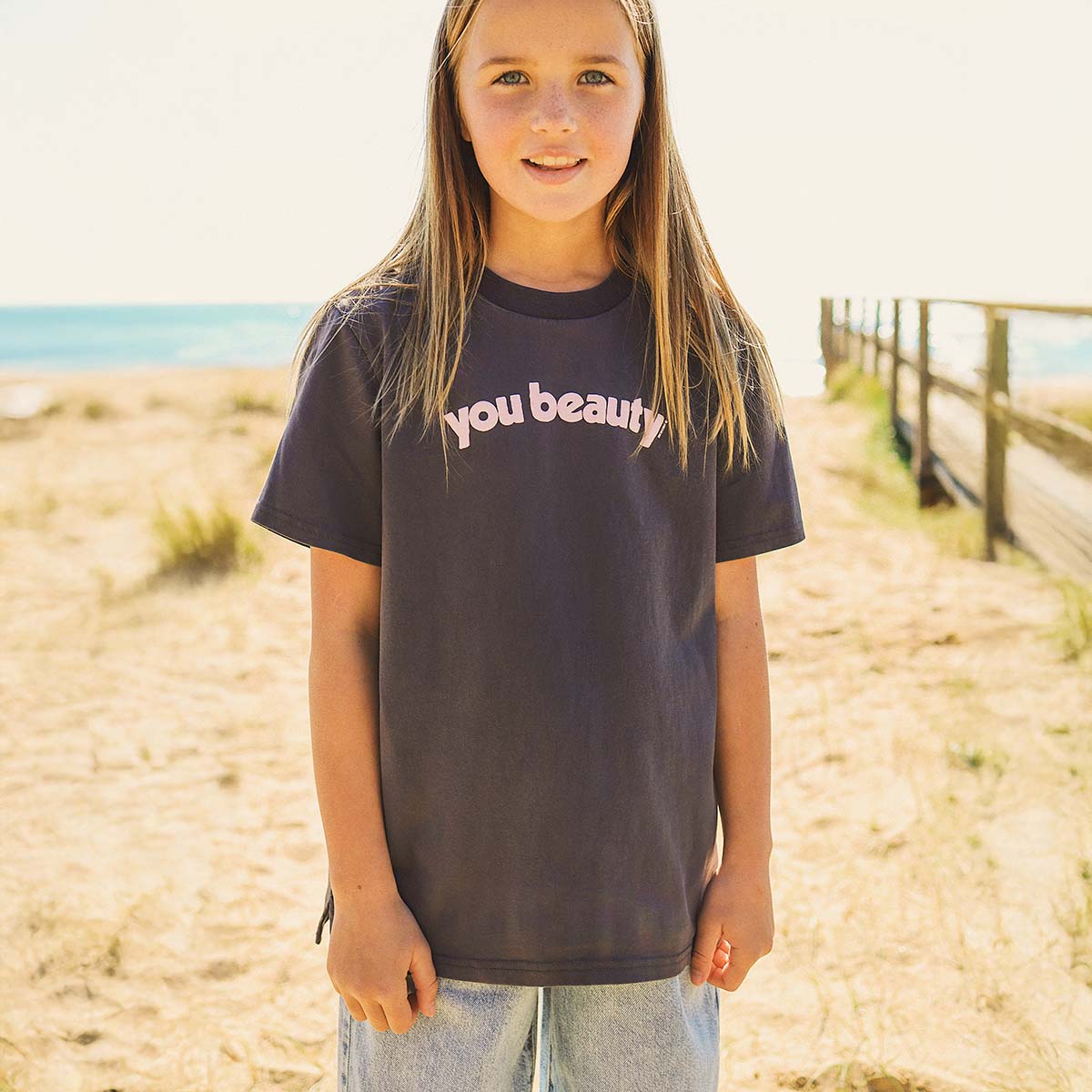 You Beauty Kids Slang Tee in Charcoal