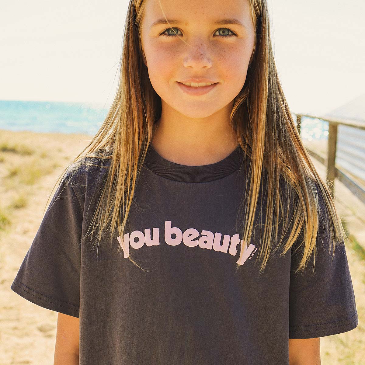You Beauty Kids Slang Tee in Charcoal