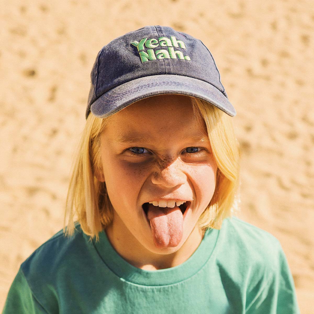 Yeah Nah Kids Cotton Cap in Navy