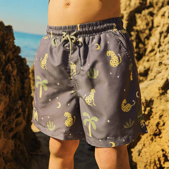 Leopard Nights Boys Swim Shorts in Charcoal