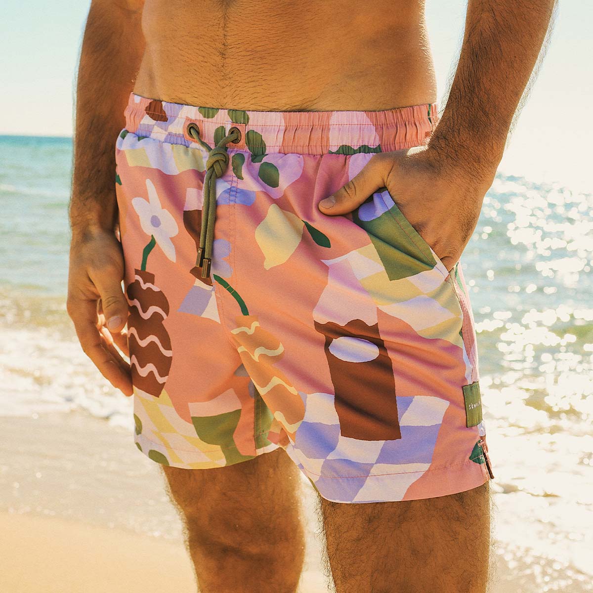 Olive You Mens Swim Shorts in Pink