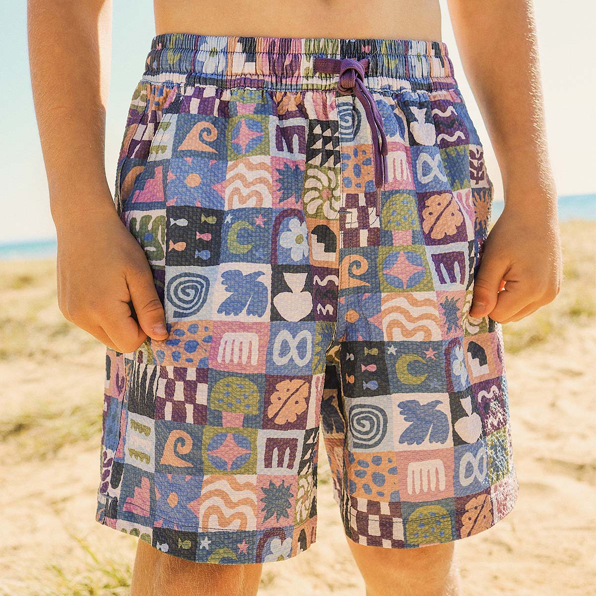 Island Oracle Boys Seersucker Everyday Shorts in Multi
