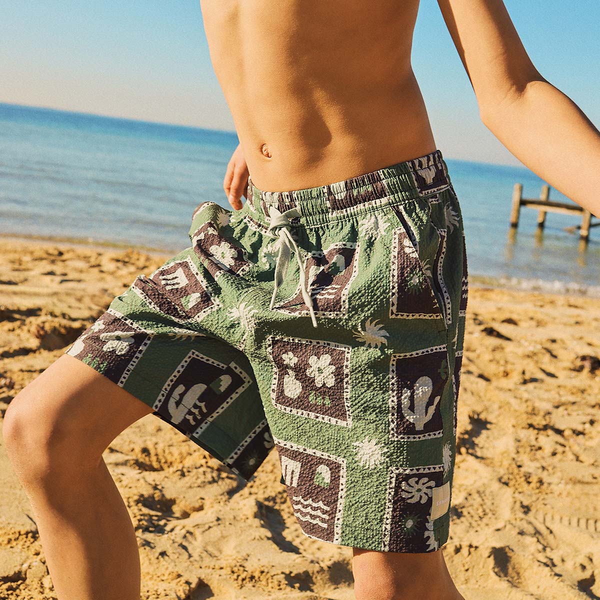 Joshua Tree Boys Seersucker Everyday Day Shorts in Green