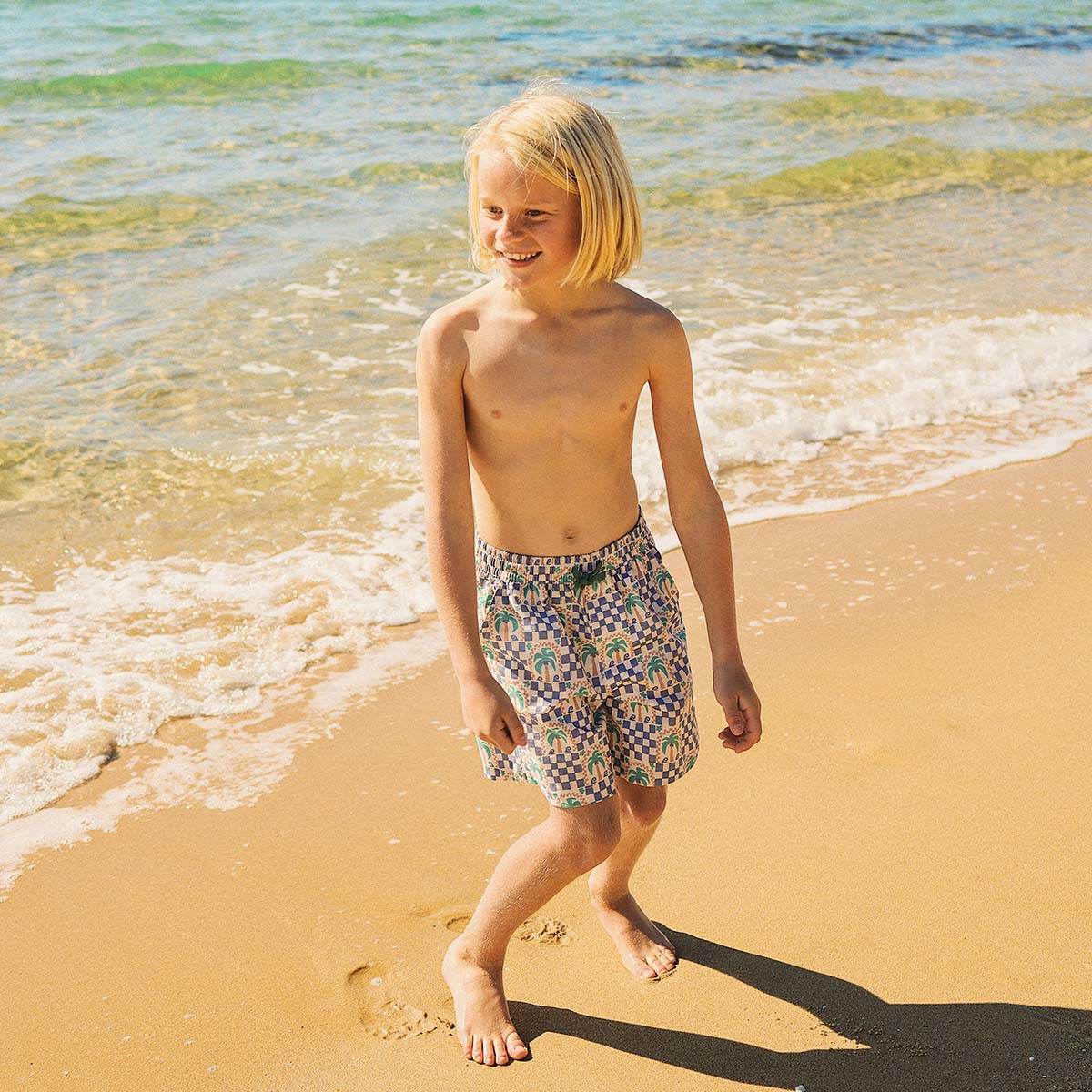 Palm Check Party Boys Everyday Shorts in White