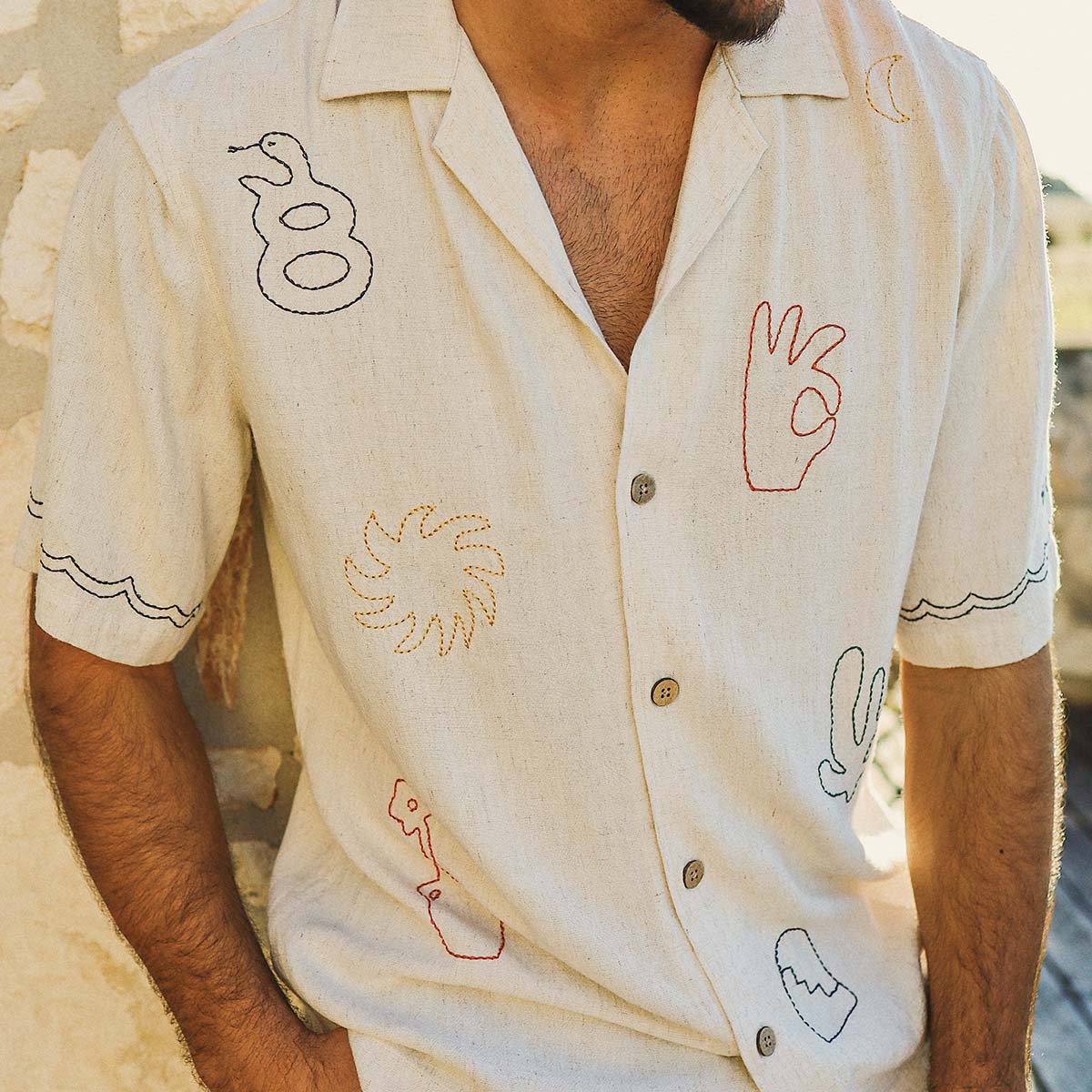 Zorba Embroida Holiday Shirt in Ecru