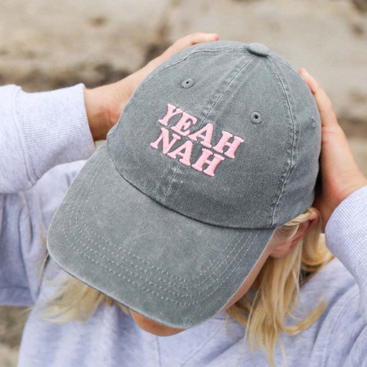 Yeah Nah Kids Cotton Cap in Charcoal