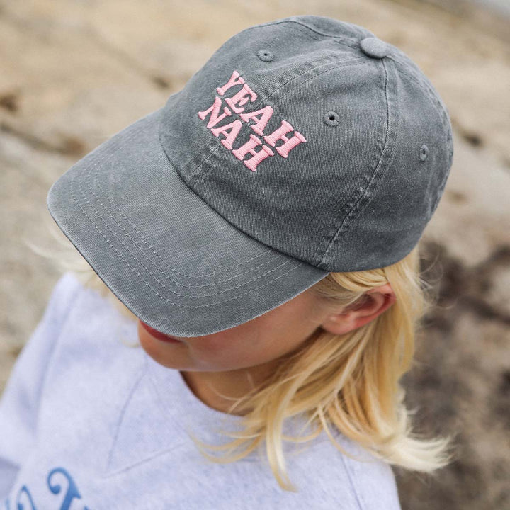 Yeah Nah Kids Cotton Cap in Charcoal