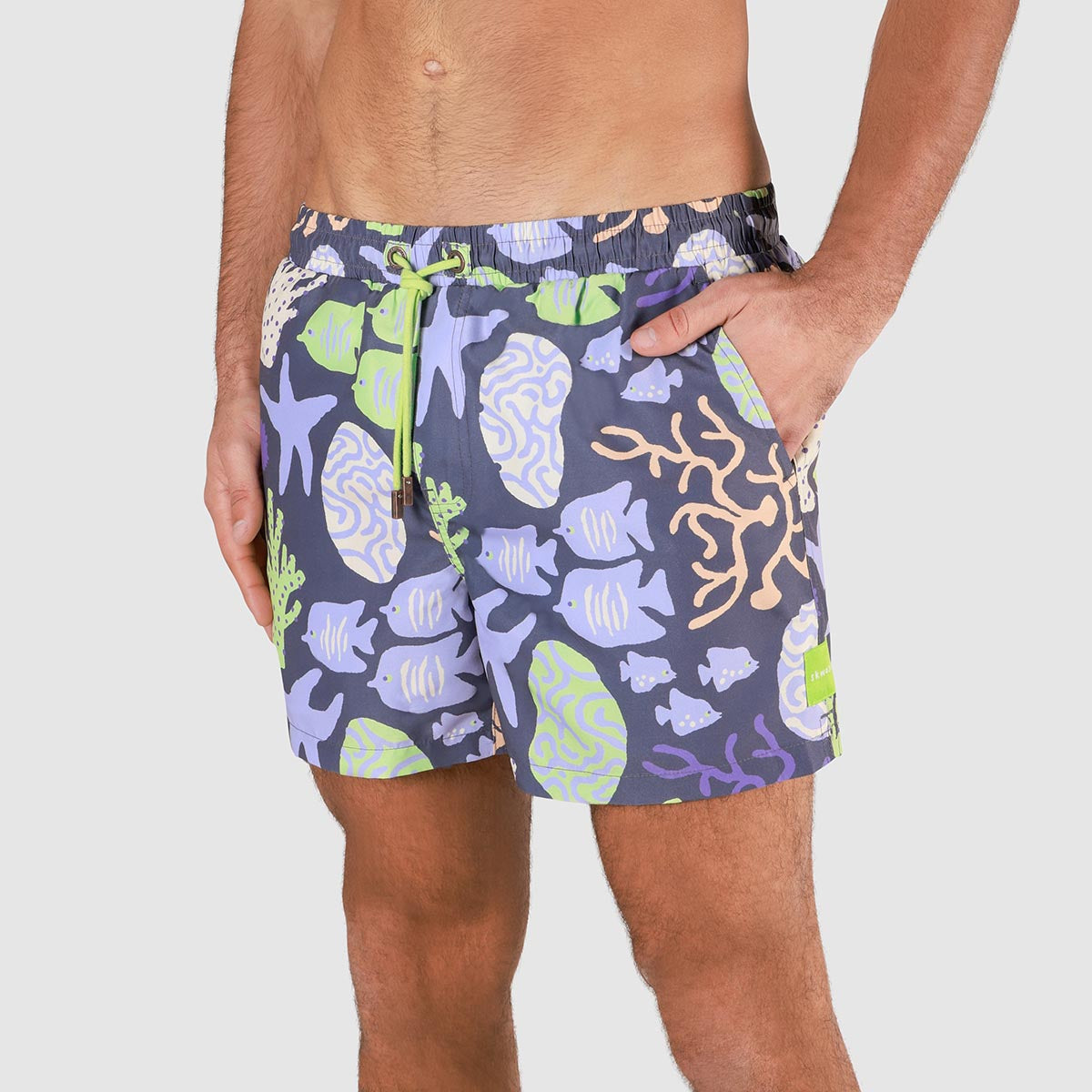 Coral Chaos Mens Swim Shorts in Charcoal