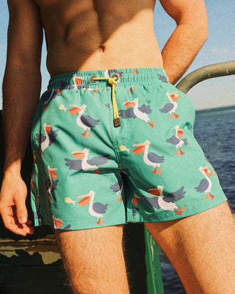 Pelican Party Men's Eco Swim Shorts in Forest