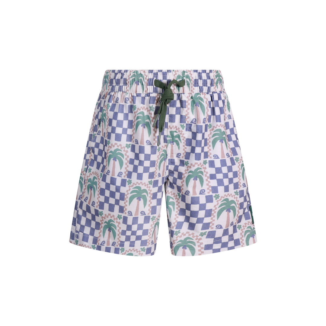 Palm Check Party Boys Everyday Shorts in White